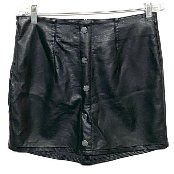 TGLA Dresses & Skirts - TGLA Faux Buttons Faux Leather Black Mini Skirt M Whimsigoth Grunge Baddie Moto